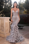 Prom Dresses Feather Beaded Formal Prom Long Mermaid Dress Silver