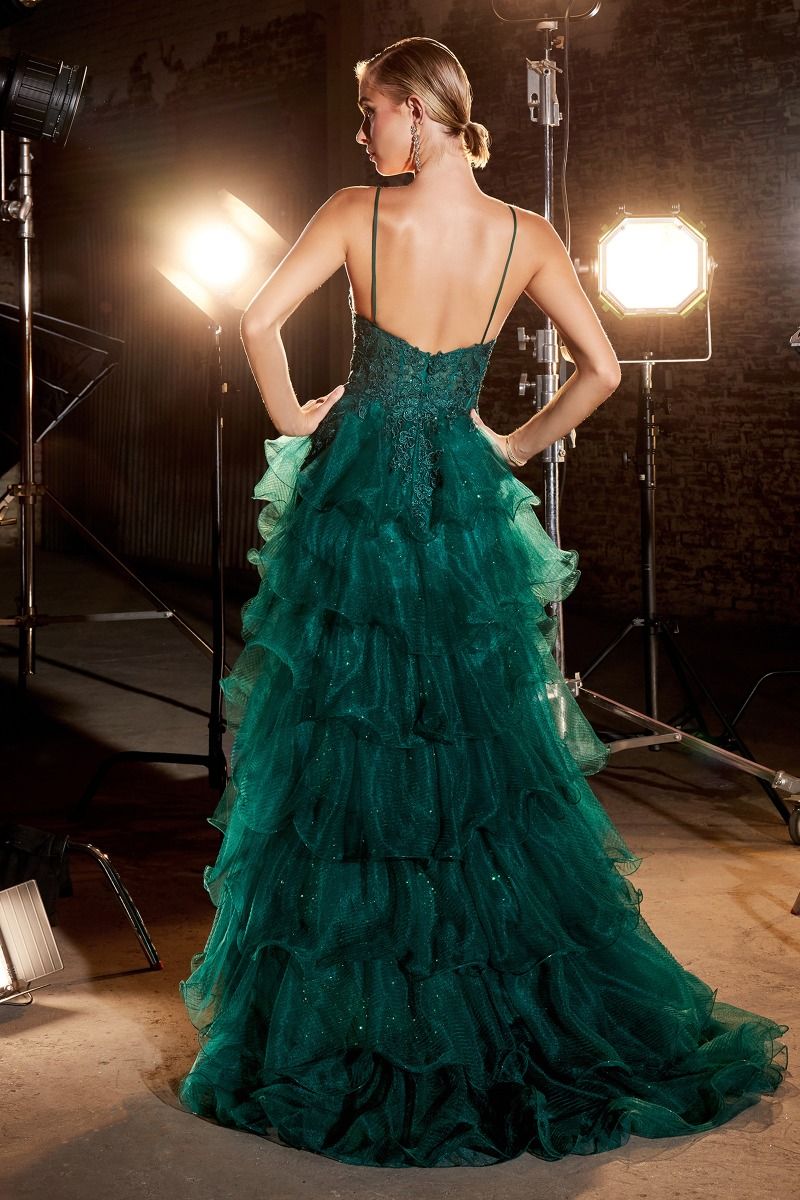 Prom Dresses Long Glitter Tiered Formal Prom Ball Gown Emerald