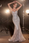 Prom Dresses Formal Glitter Prom Fitted Long Dress Silver Nude