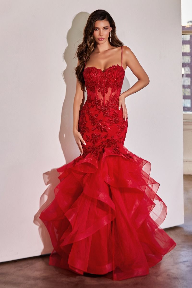 Prom Dresses Ruffle Mermaid Formal Prom Long Dress Red