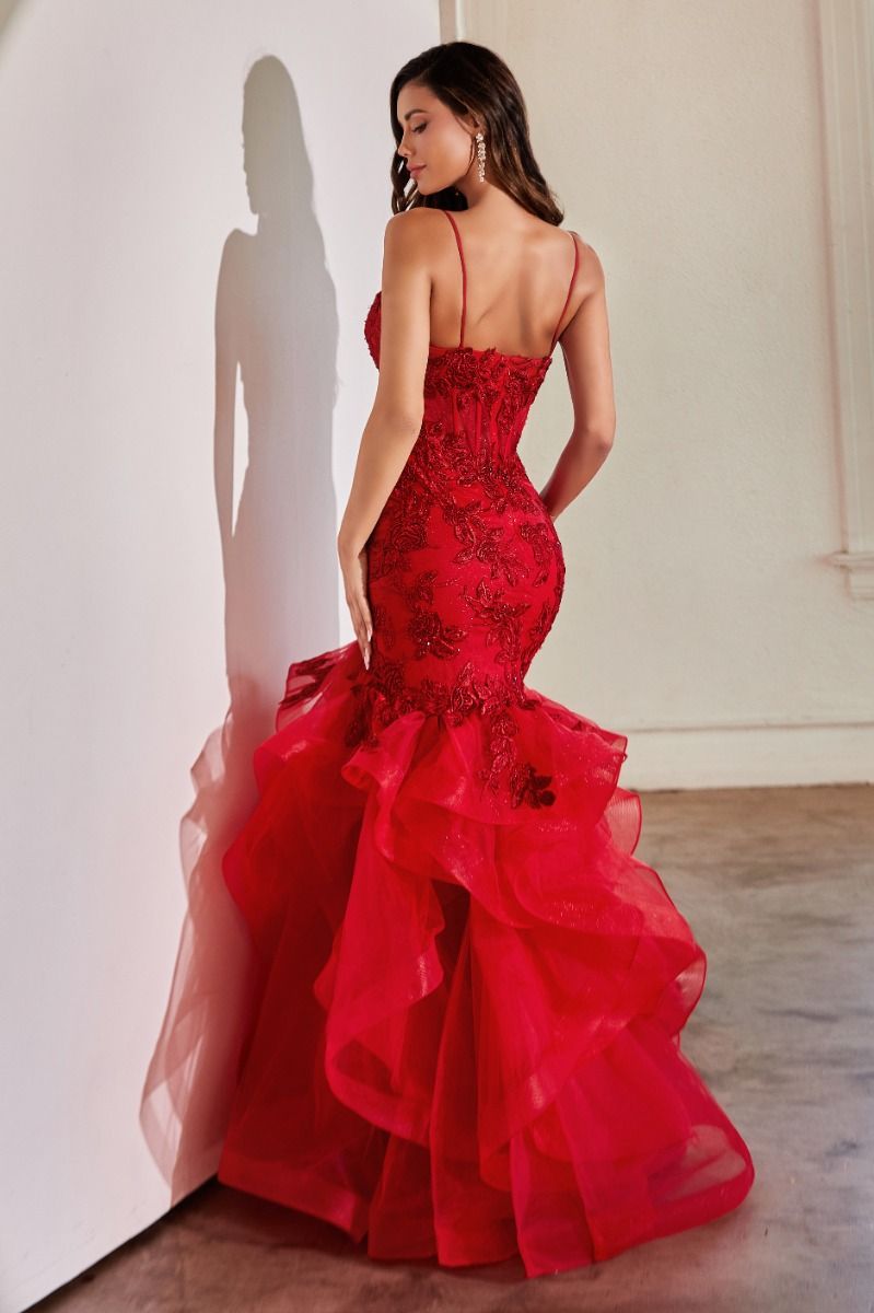 Prom Dresses Ruffle Mermaid Formal Prom Long Dress Red