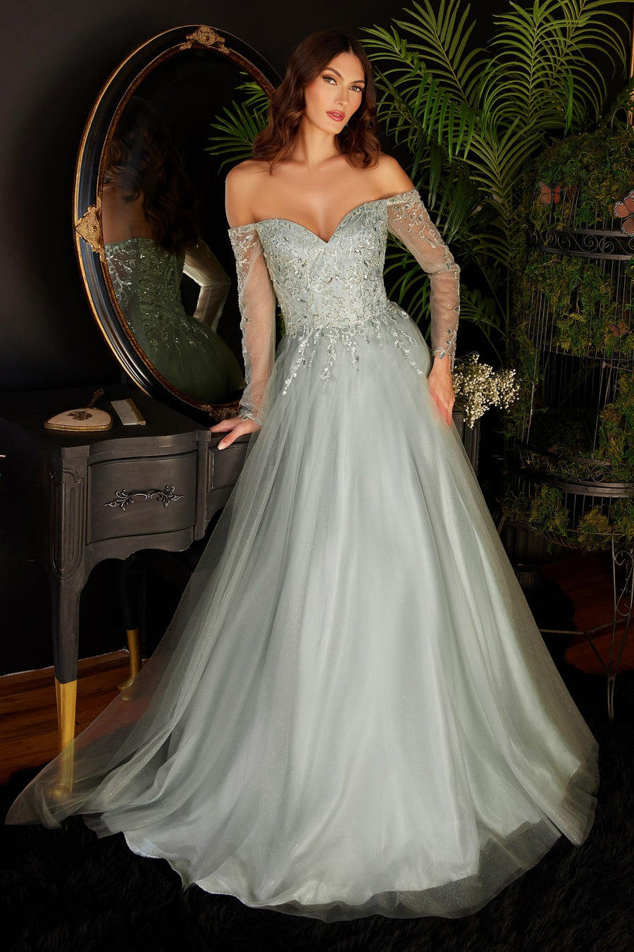 Long Sleeve Prom Dress Sage