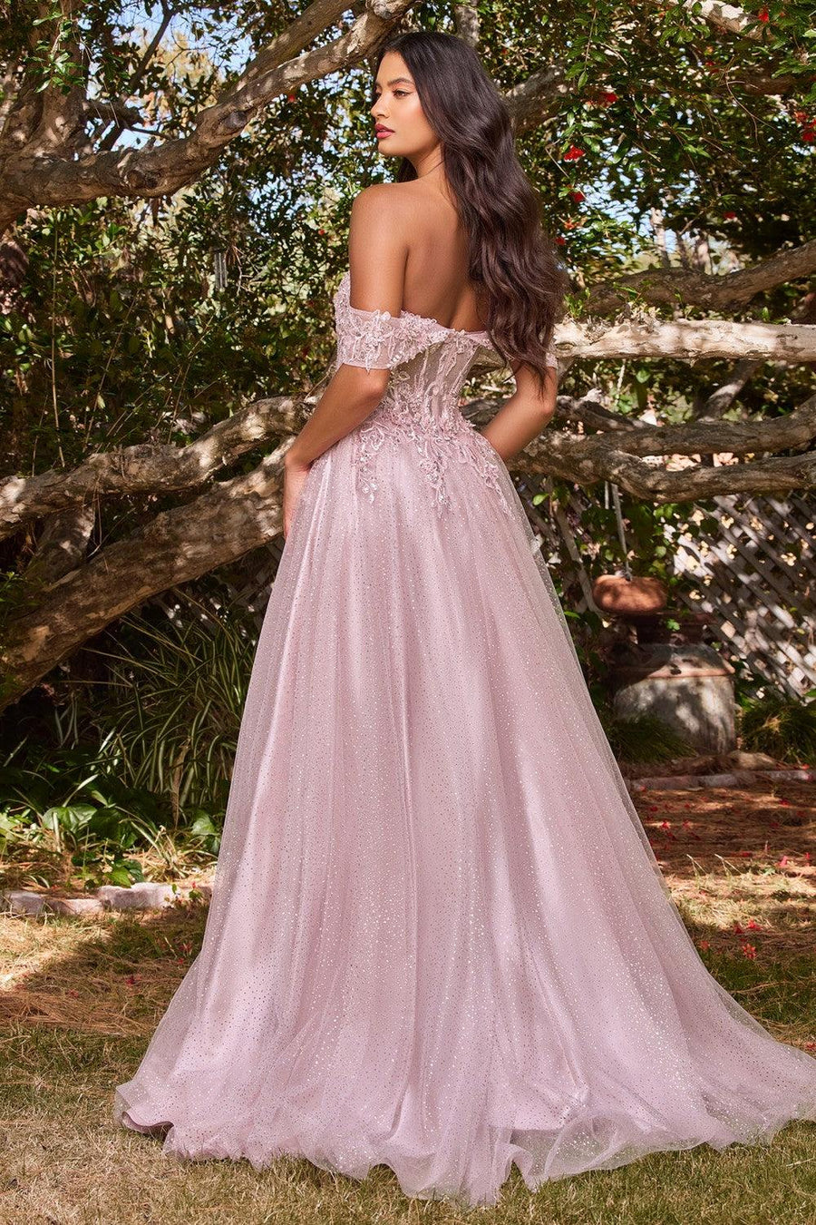 Cinderella Divine CD0198 Off Shoulder Corset Long Prom Ball Gown Mauve