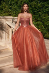 Cinderella Divine CD0217 Long Strapless A Line Sequin Glitter Tulle Skirt Dress