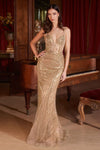 Prom Dresses Long Formal Prom Beaded Fitted Dress Mocha Gold