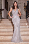 Prom Dresses Long Formal Prom Beaded Fitted Dress Silver Nude