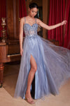 Prom Dresses Long Formal Prom Glitter A Line Dress Smoky Blue