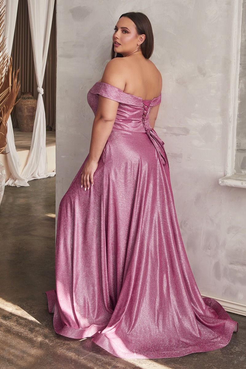 Prom Long Off Shoulder Metallic Plus Size Dress Metallic Rose