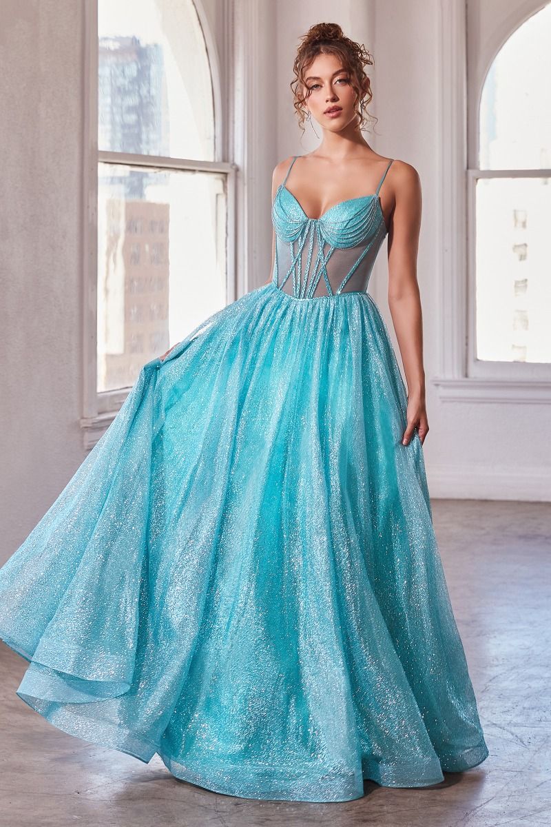 Prom Dresses Long Glitter Prom Ballgown Aqua Blue