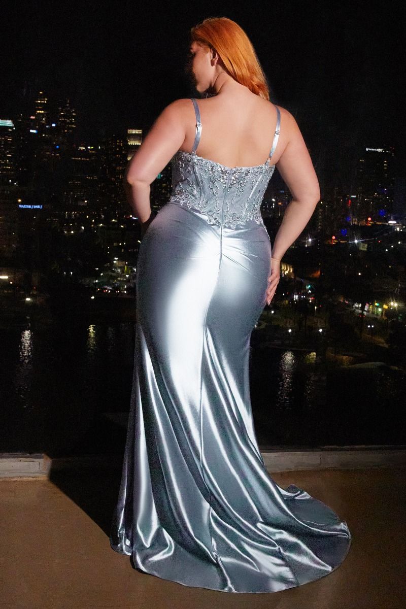 Plus Size Dresses Long Plus Size Prom Formal Fitted Dress Dusty Blue