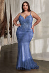 Plus Size Dresses Long Beaded Prom Formal Plus Size Dress Blue