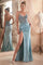 Prom Dresses Long Formal Glitter Satin Mermaid Prom Dress Dusty Blue