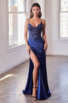 Prom Dresses Long Formal Glitter Satin Mermaid Prom Dress Navy