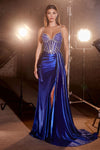 Prom Dresses Long Formal Spaghetti Strap Beaded Satin Prom Dress Royal