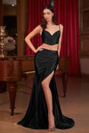 Prom Dresses Two Pieces Long Fitted Prom Slit Dress Black