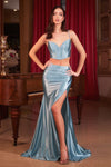 Prom Dresses Two Pieces Long Fitted Prom Slit Dress Dusty Blue