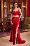 Prom Dresses Two Pieces Long Fitted Prom Slit Dress Red