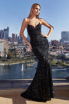 Prom Dresses Long Sequins Fitted Mermaid Prom Gown Black