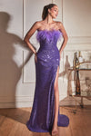 Long Strapless Feathered Prom Dress - The Dress Outlet