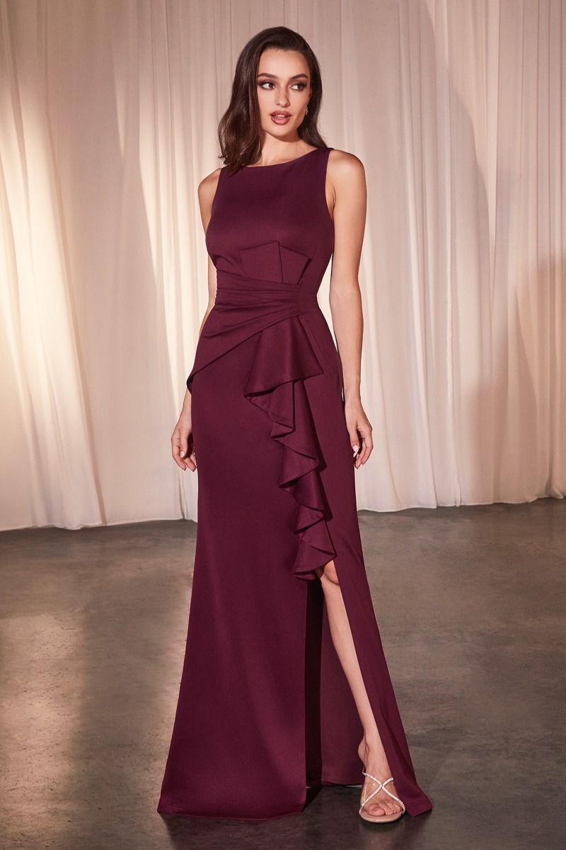 Formal Dresses Fitted Long Formal Ruffled Evening Dress Burgundy