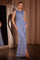 Formal Dresses Fitted Long Formal Ruffled Evening Dress Dusty Blue