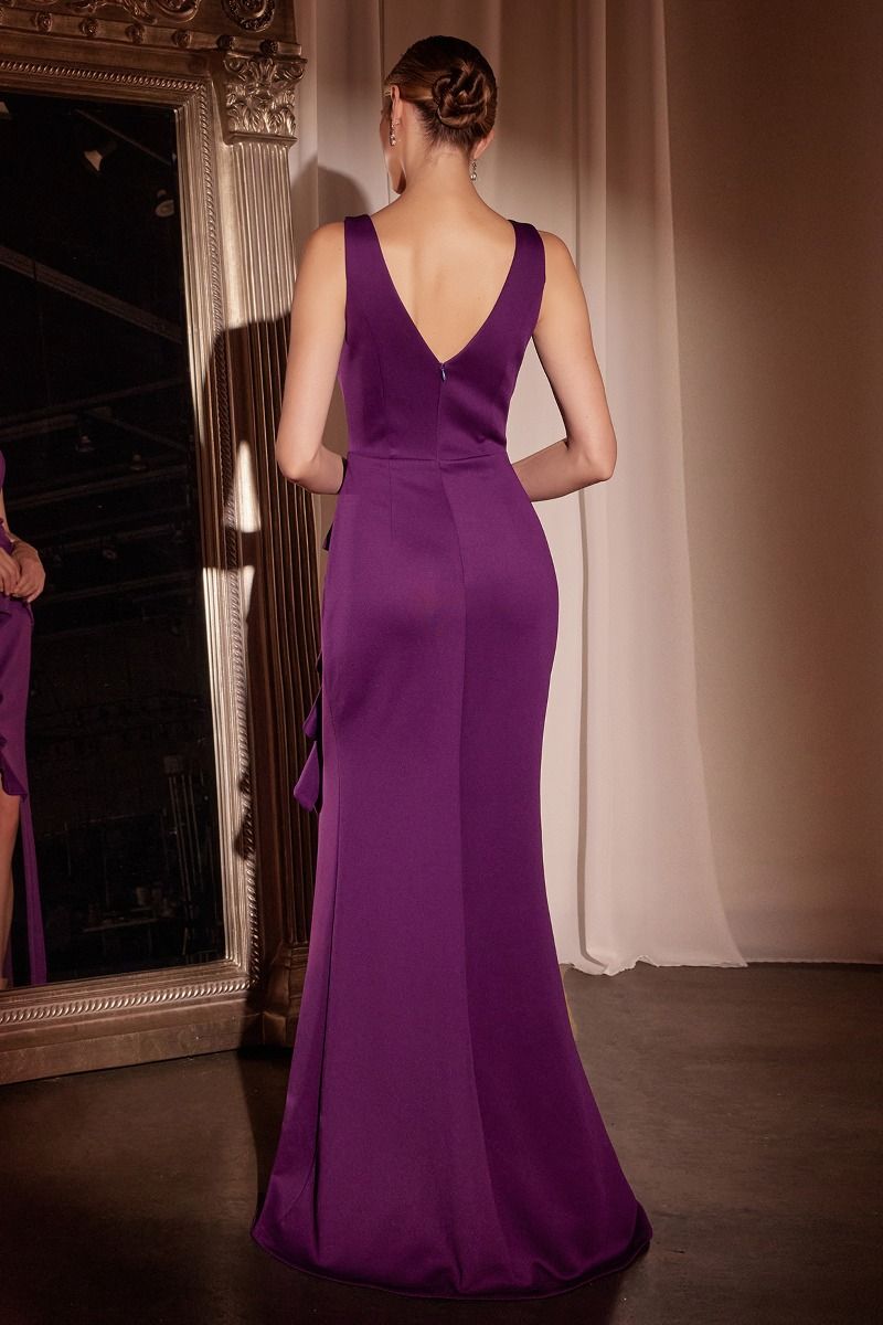 Formal Dresses Fitted Long Formal Ruffled Evening Dress Eggplant