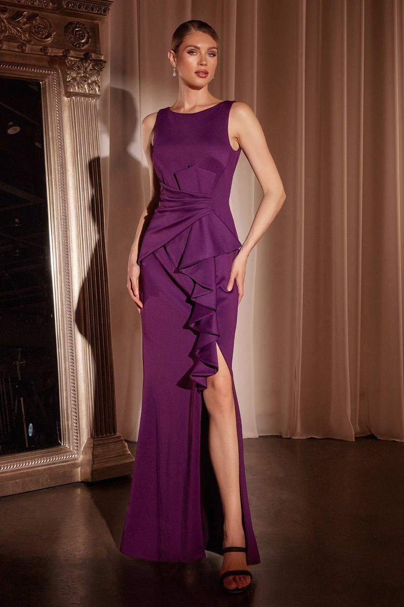 Formal Dresses Fitted Long Formal Ruffled Evening Dress Eggplant