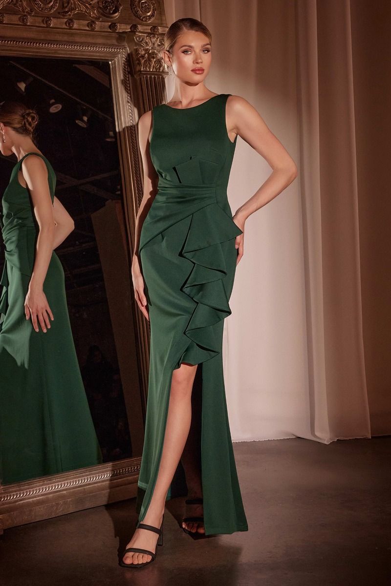 Formal Dresses Fitted Long Formal Ruffled Evening Dress Emerald