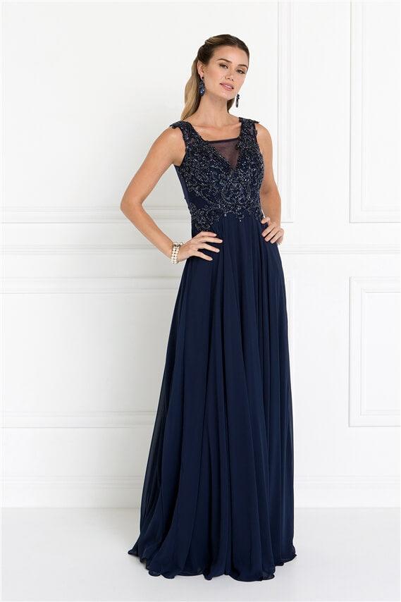 Chiffon Illusion Evening Prom Long Dress Formal - The Dress Outlet Elizabeth K