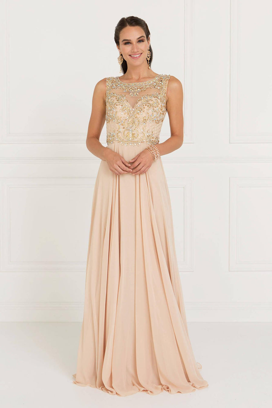 Chiffon Illusion Sweetheart  Long Prom Dress - The Dress Outlet Elizabeth K