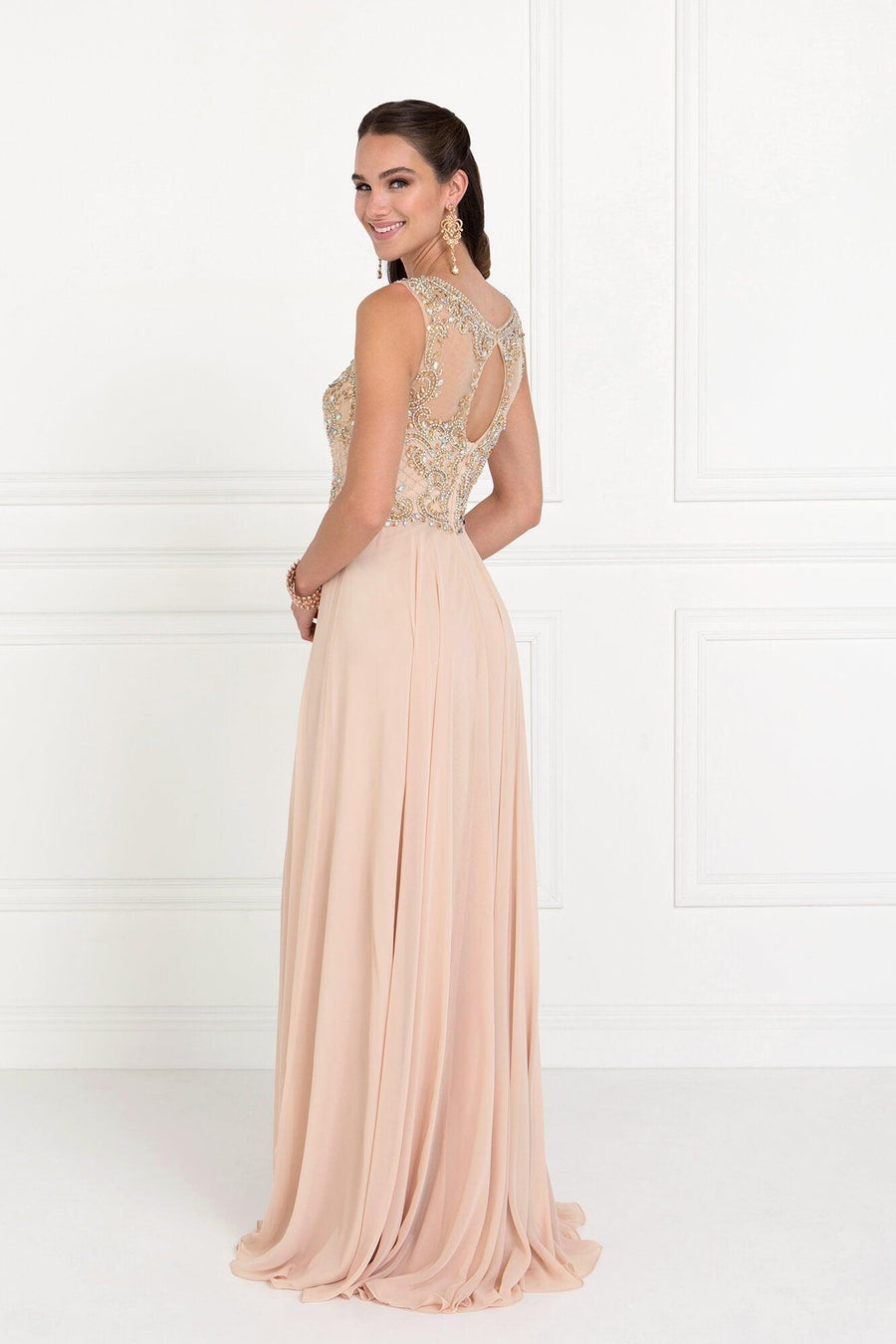 Chiffon Illusion Sweetheart  Long Prom Dress - The Dress Outlet Elizabeth K