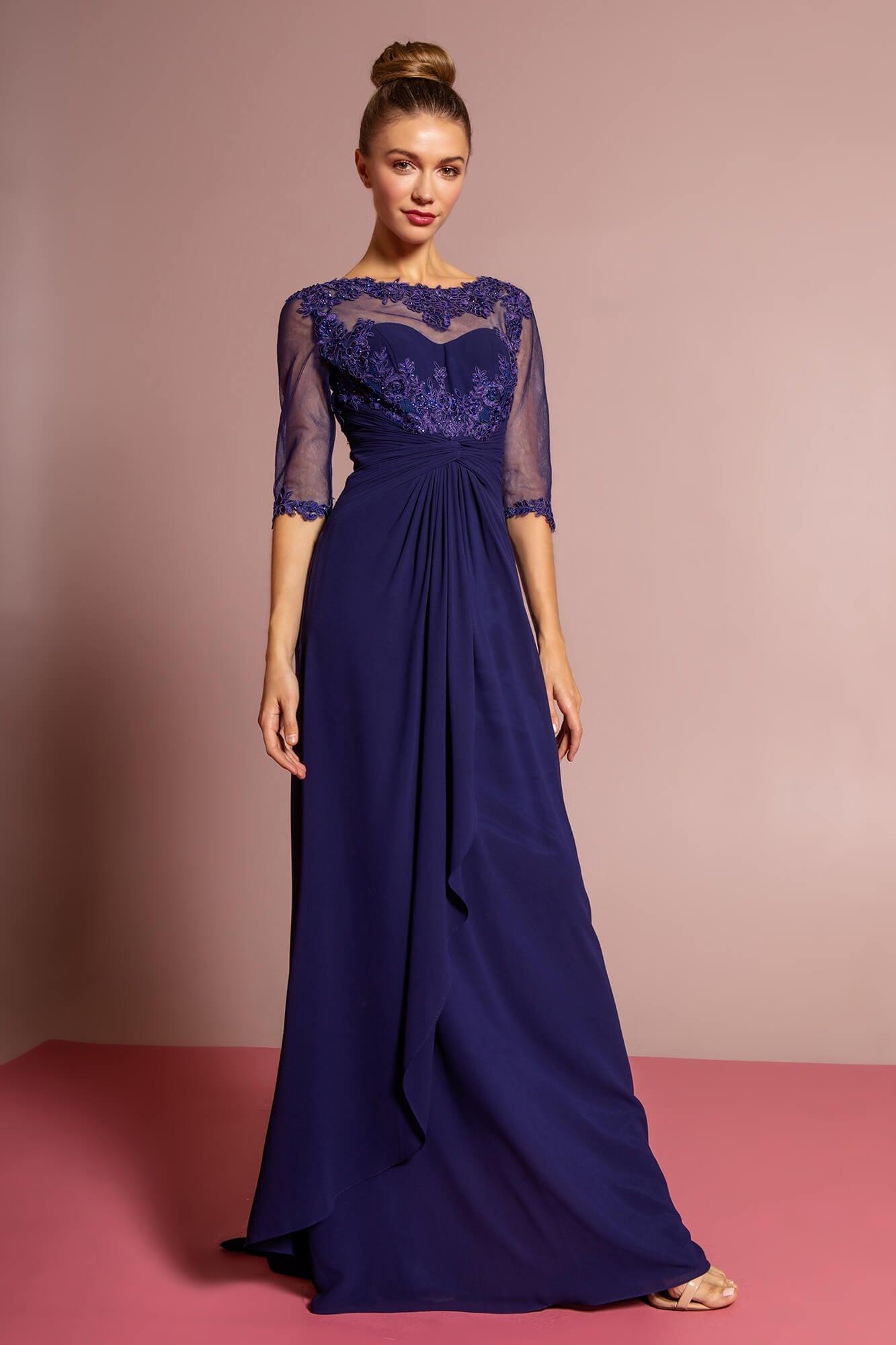 Chiffon Long Mother of the Bride Dress Formal Navy