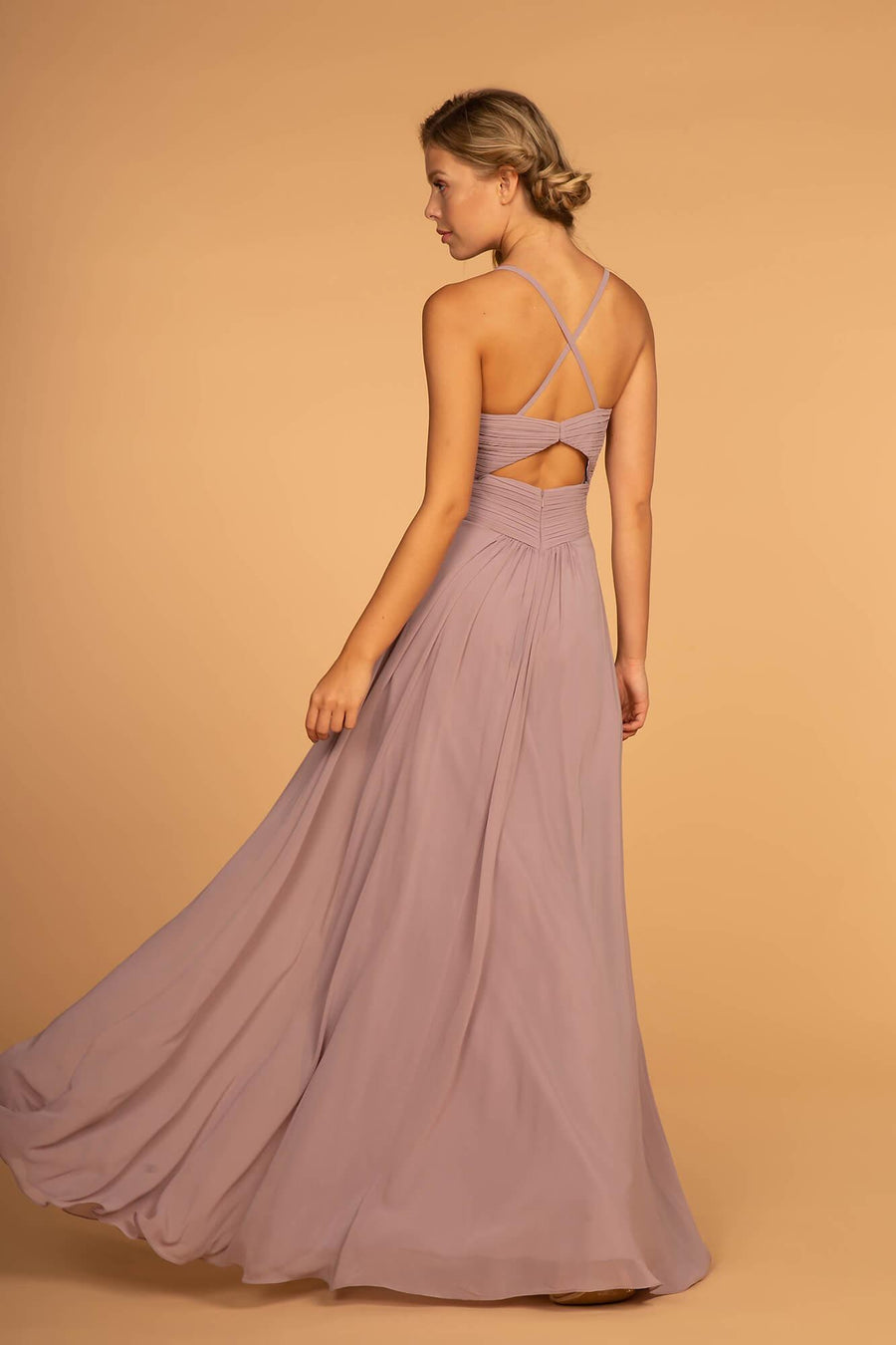 Chiffon Ruched Bodice Long Formal Dress Mauve