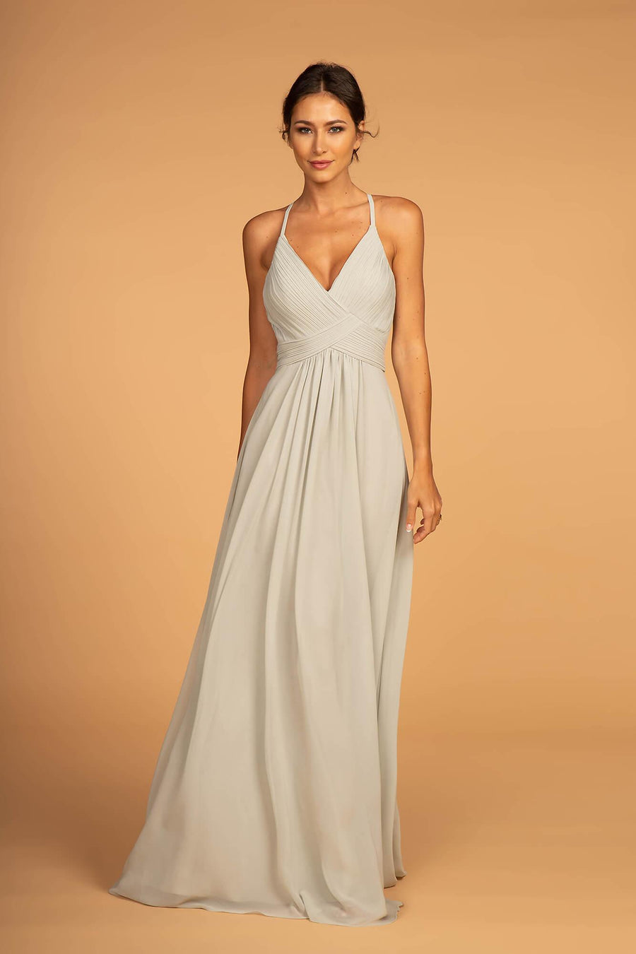 Chiffon Ruched Bodice Long Formal Dress Sage