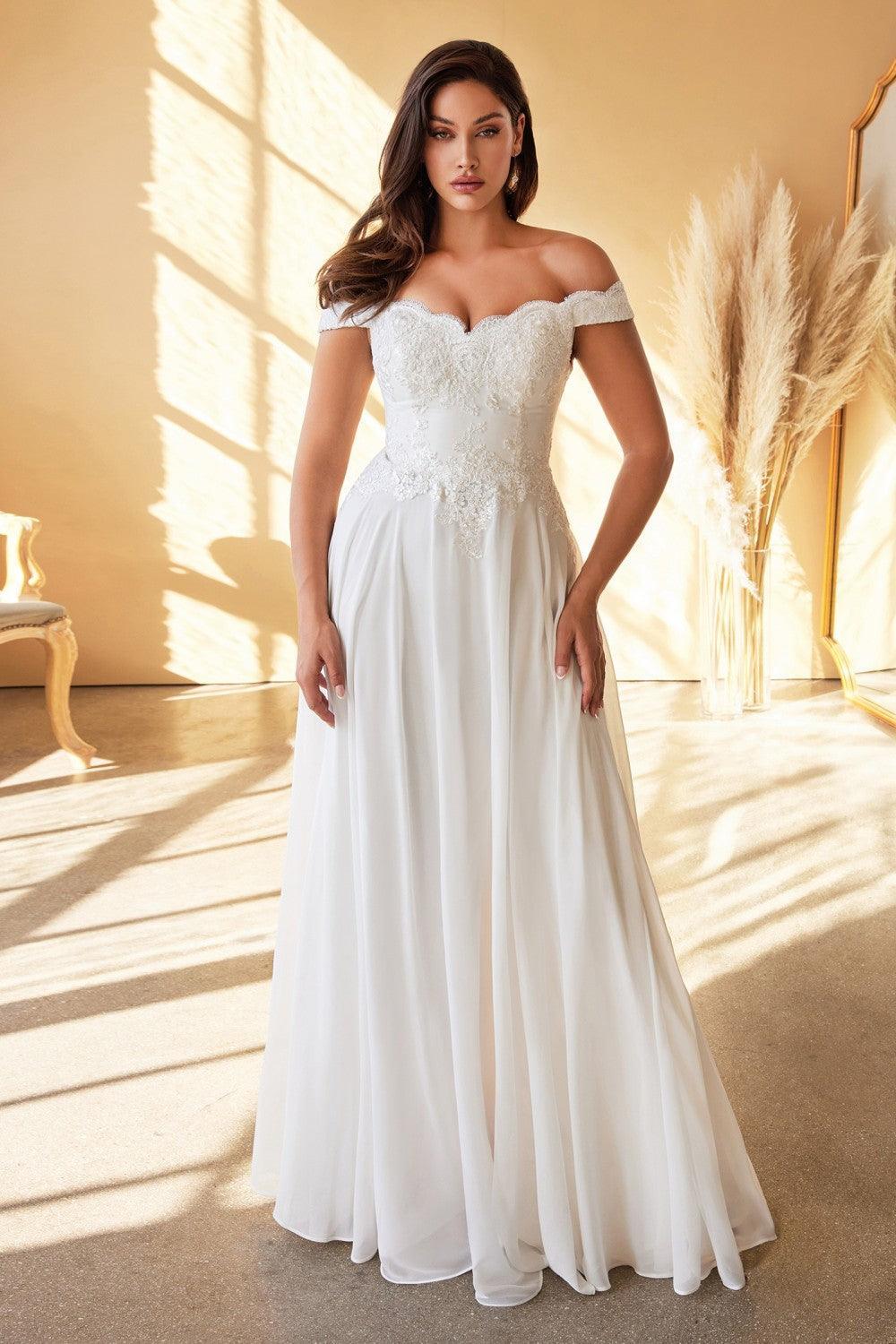 Long Off Shoulder Wedding Gown Off White