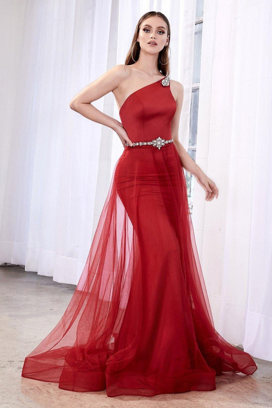 One Shoulder Fitted Long Prom Dress - The Dress Outlet