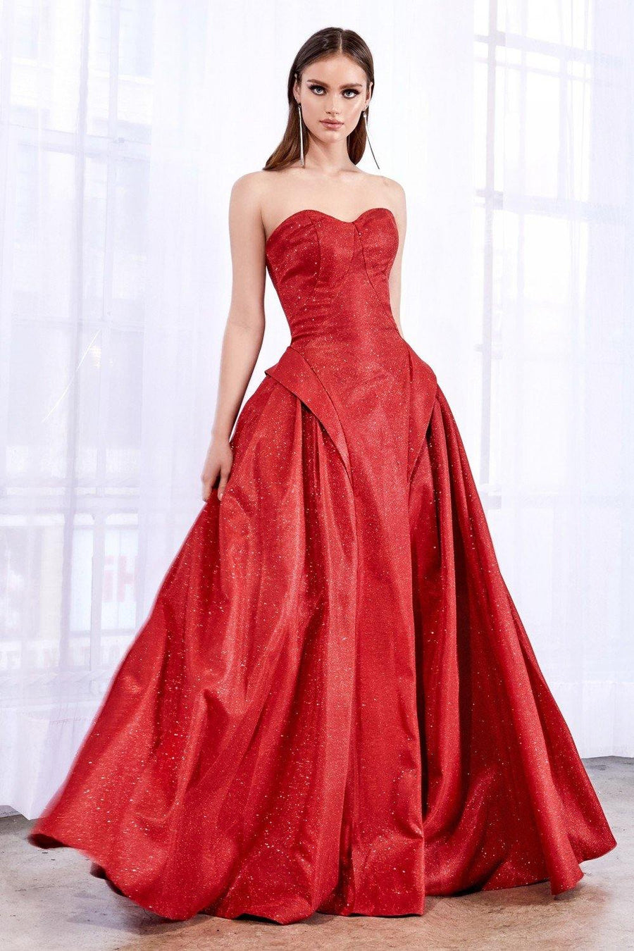 Long Strapless Red Ball Gown - The Dress Outlet