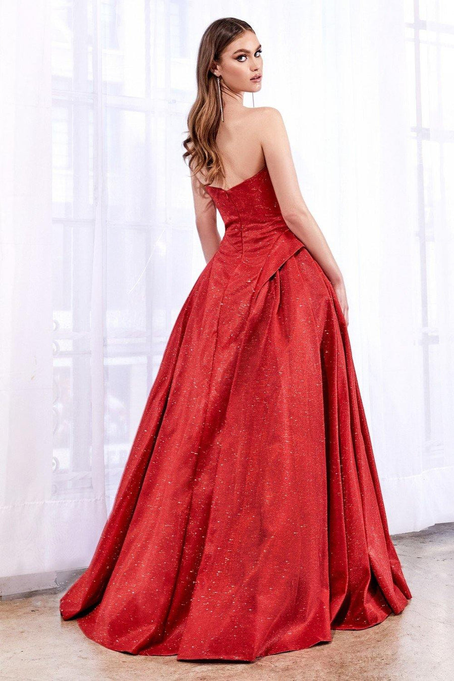 Long Strapless Red Ball Gown - The Dress Outlet