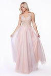 Long Formal Sleeveless Beaded Lace Prom Dress - The Dress Outlet Cinderella Divine