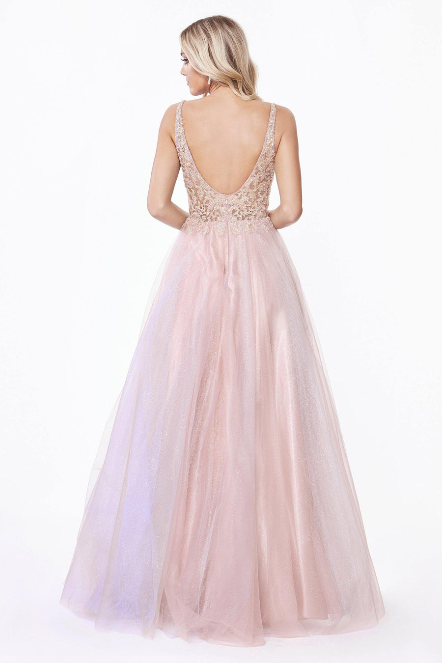 Long Formal Sleeveless Beaded Lace Prom Dress - The Dress Outlet