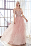 Long Spaghetti Strap Beaded Evening Prom Dress - The Dress Outlet Cinderella Divine