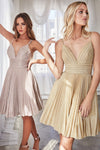 Short Bridesmaids Pleated Glitter Prom Dress - The Dress Outlet Cinderella Divine