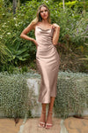 Satin Formal Midi Prom Dress Sand