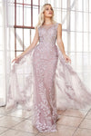 Long Cap Sleeve Formal Fitted Lace Prom Dress - The Dress Outlet Cinderella Divine