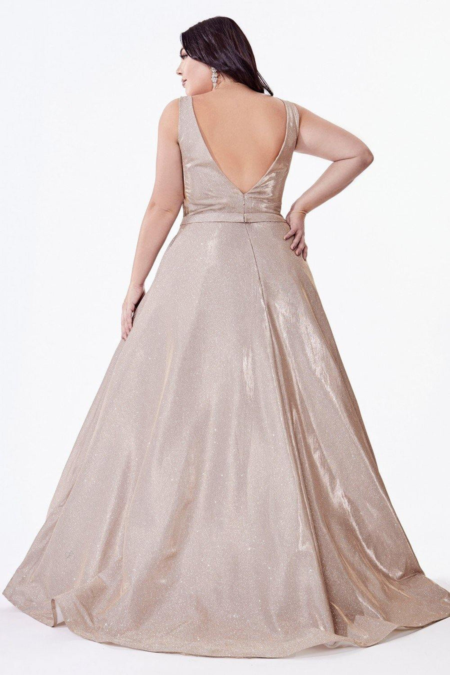 Prom Long Champagne Glitter Dress - The Dress Outlet