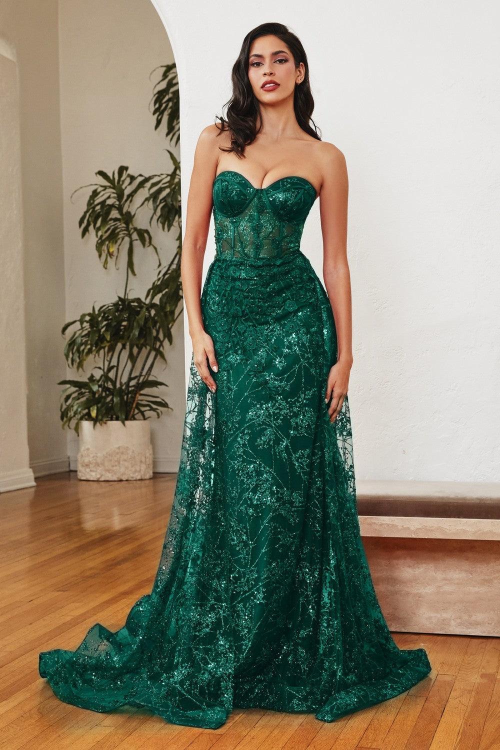 Cinderella Divine CB046 Long Floral Prom Dress Emerald