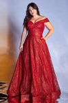 Long Off Shoulder Glitter Print Prom Ball Gown - The Dress Outlet