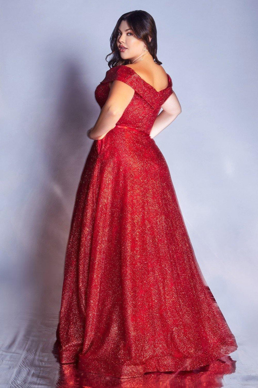 Long Off Shoulder Glitter Print Prom Ball Gown - The Dress Outlet