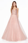 Long Prom Sleeveless Formal Evening Beaded Dress - The Dress Outlet Cinderella Divine