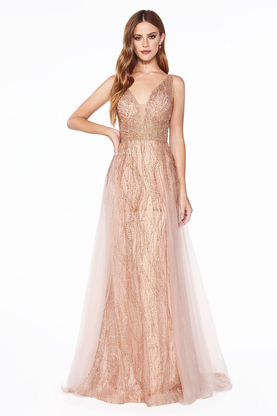 Long Formal Sleeveless Glitter Evening Prom Dress Rose Gold